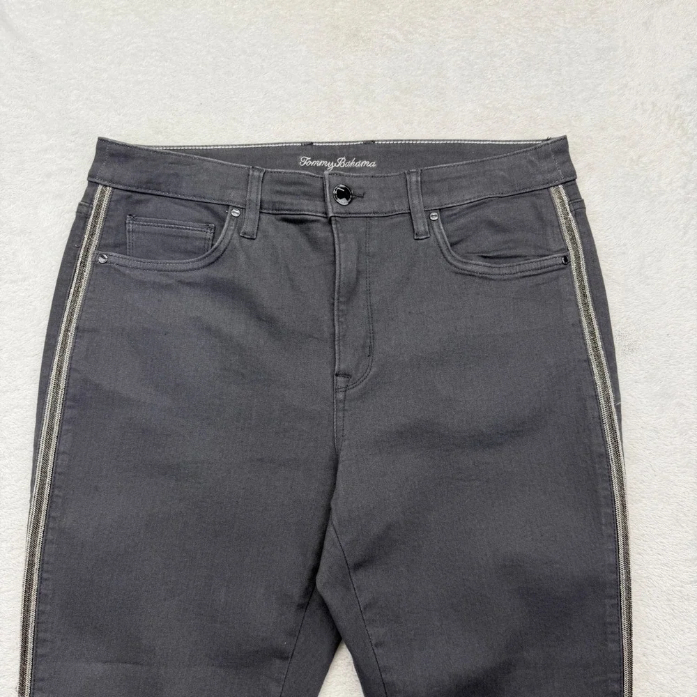 Tommy Bahama Jeans Sz 12 Grey Boracay High Rise Ankle Coal Wash Beaded Stripe
